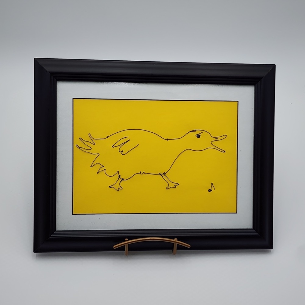 Handcrafted Quacking Duck Framed Wire Art Yellow Backing Music Note 14x11 Cute